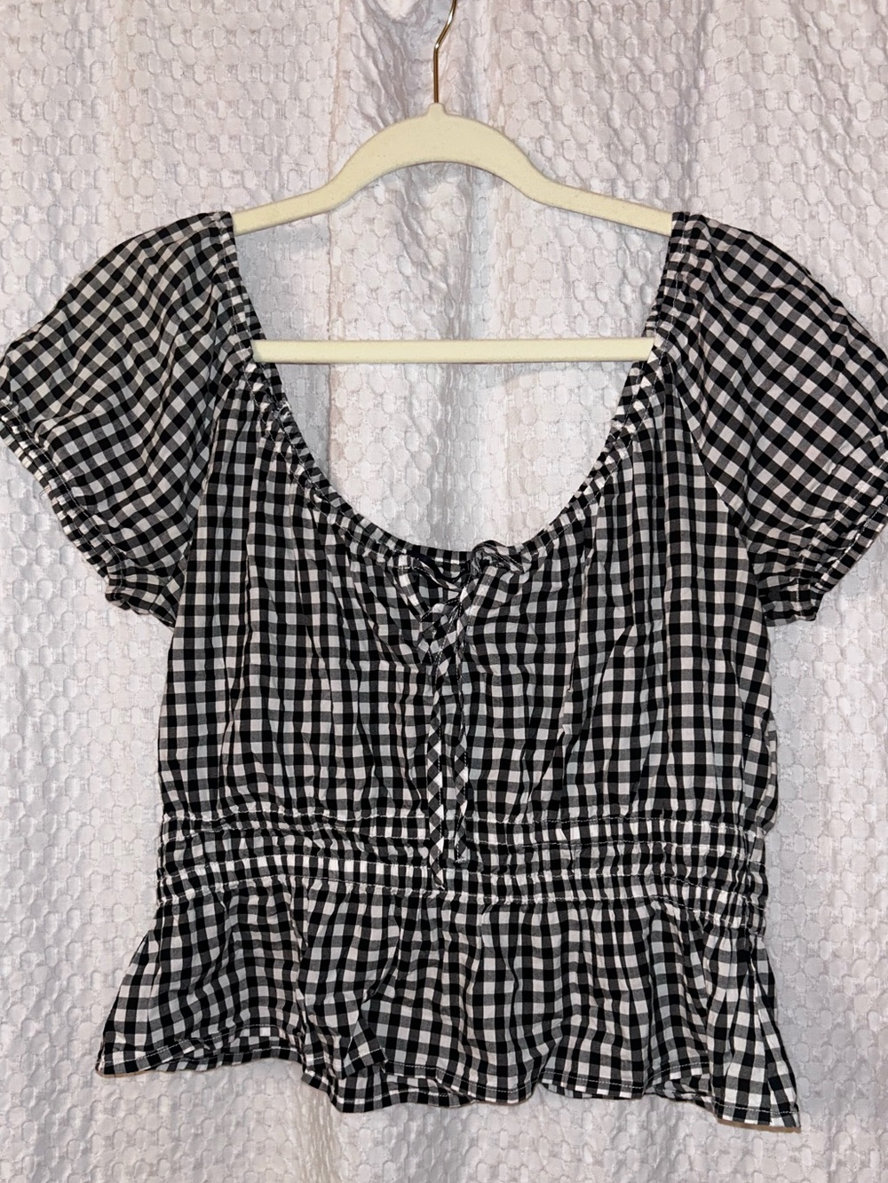 Abercrombie & Fitch Women’s Black & White Gingham Peplum Top - Medium